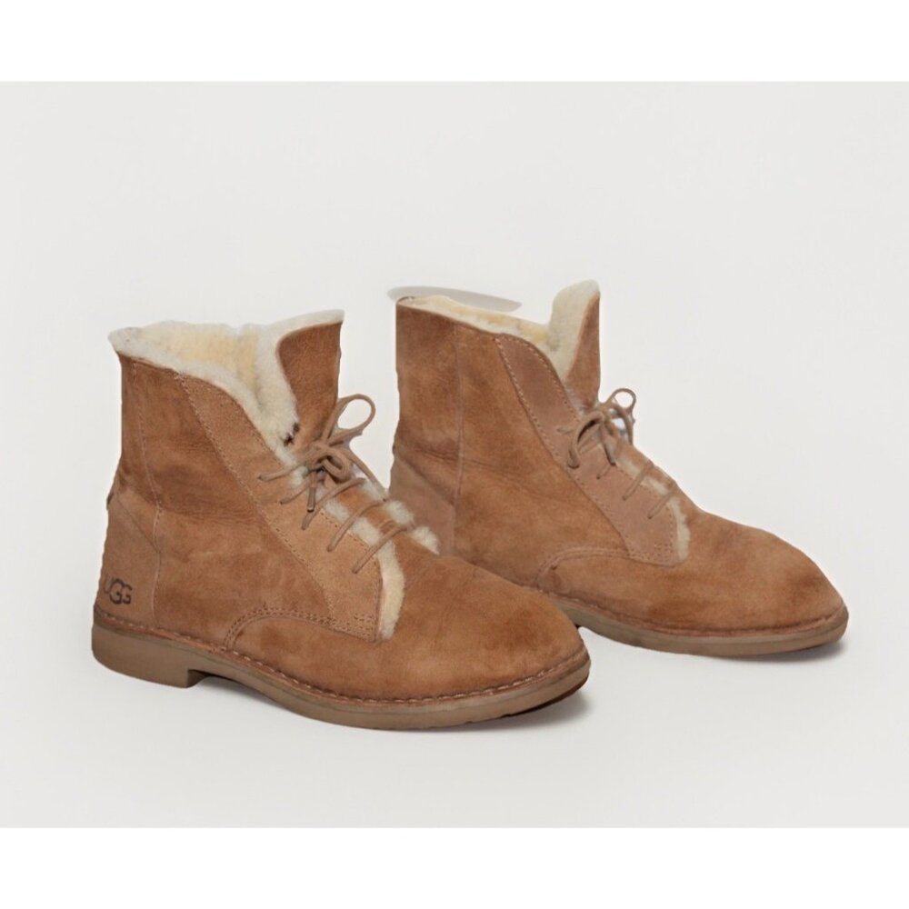UGG Women's Quincy Fold Shearling Lined Lace-Up Boots Combat EU 38 Size 7 - Picture 1 of 9